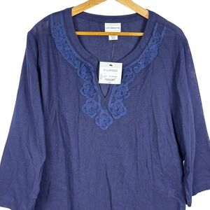 NWT Liz Claiborne Women's Cotton Embroidered Knit Tunic Top XL Sheer Breathable